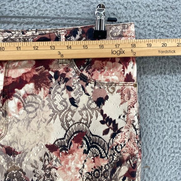 Chicos Jeans Womens 2 US 12 Ivory Red Floral Lace Print Platinum Jegging Stretch - Picture 8 of 12